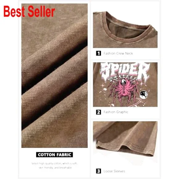 Oversized Vintage Graphic Tee Unisex Cotton Acid Washed Streetwear T-Shirt